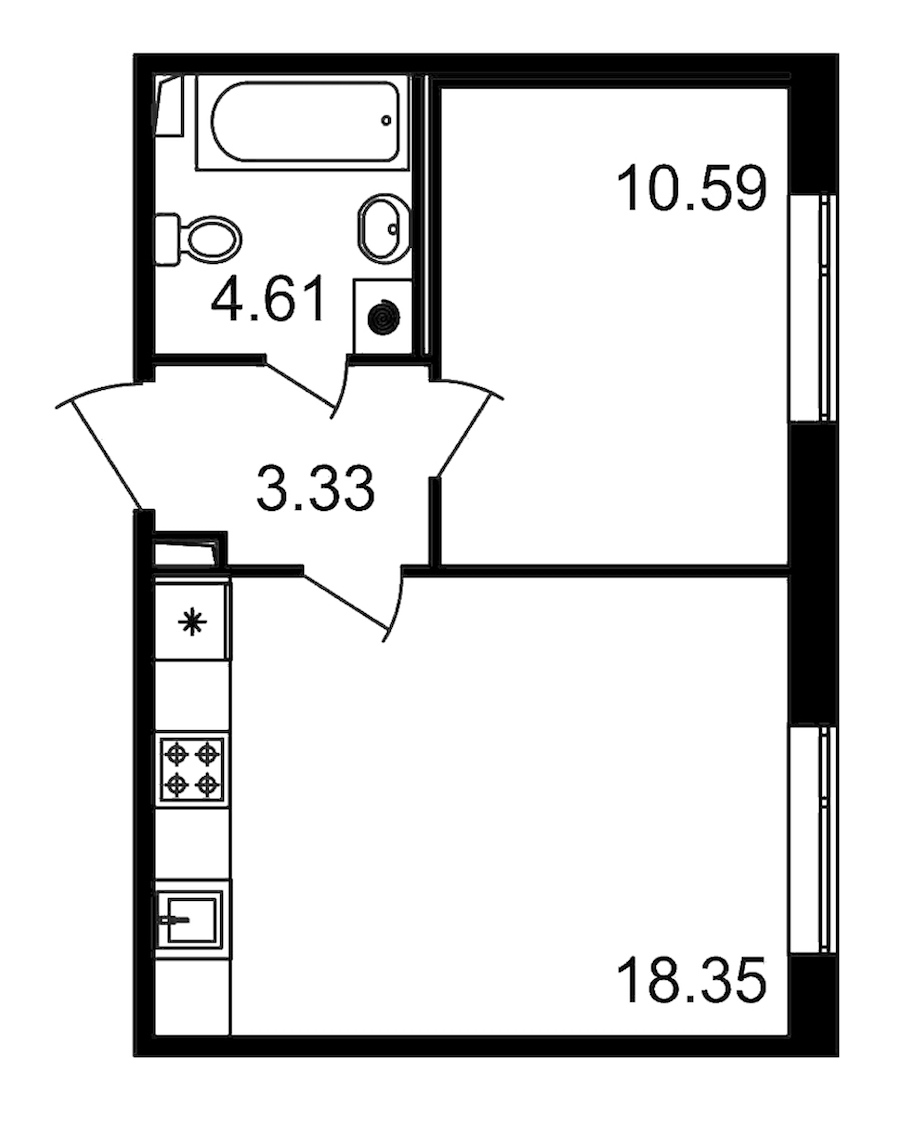 1-комнатная квартира 36.88 м², 1/14 эт., ЖК «Чёрная речка»